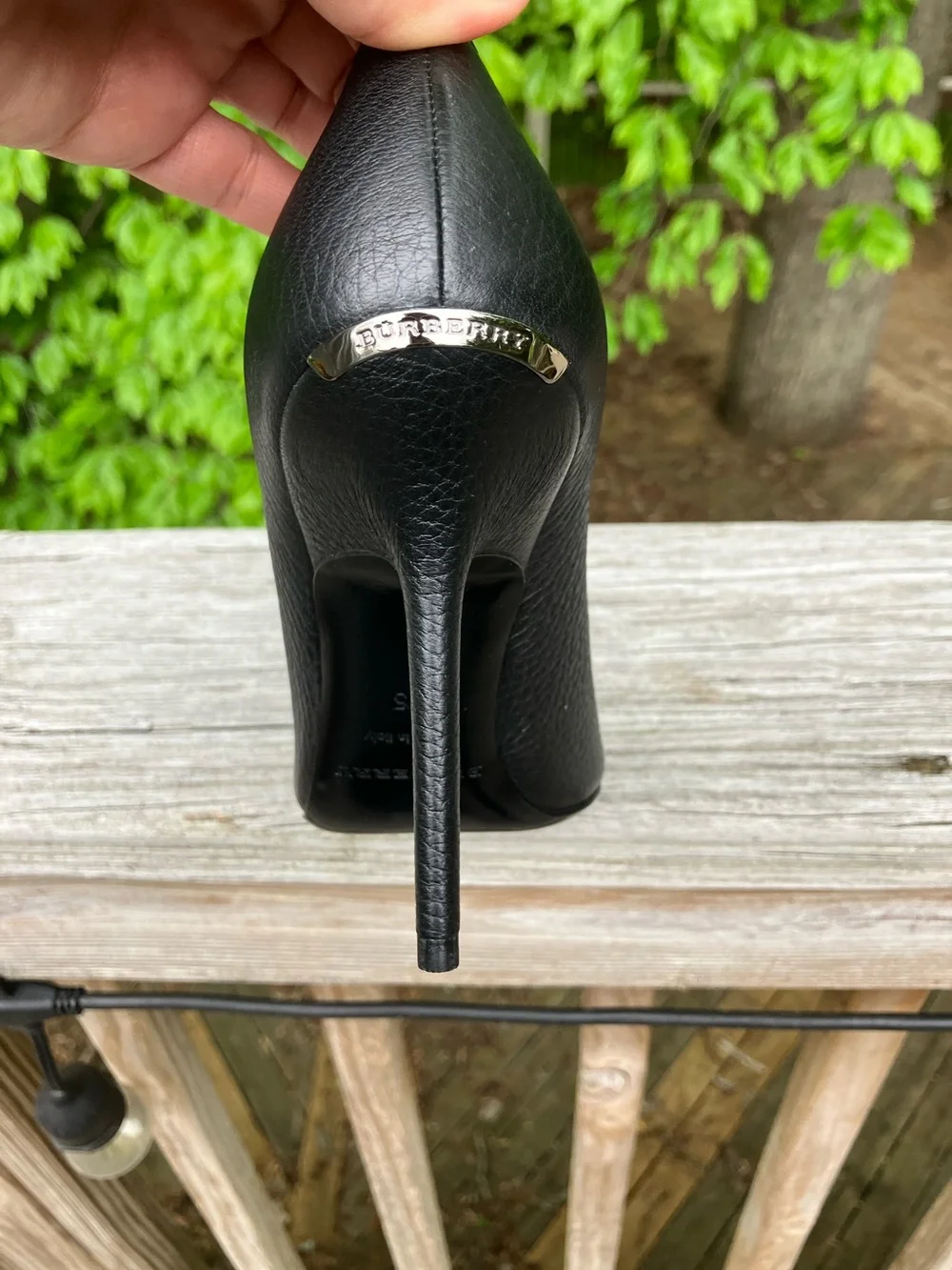 Burberry soft leather Black Textured Peep-Toe Stiletto Heels - Picture 2 of 5